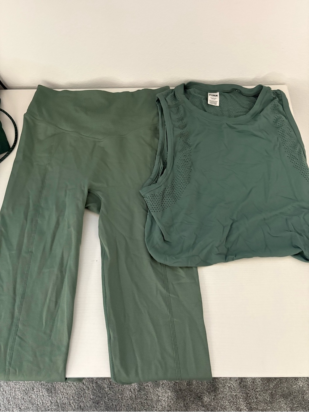 PINK Victoria's Secret Sage Green Perforated Workout Tank and leggings